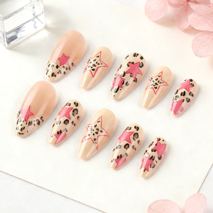 Stylish Star and Leopard Print Press-On Nails Bowlift