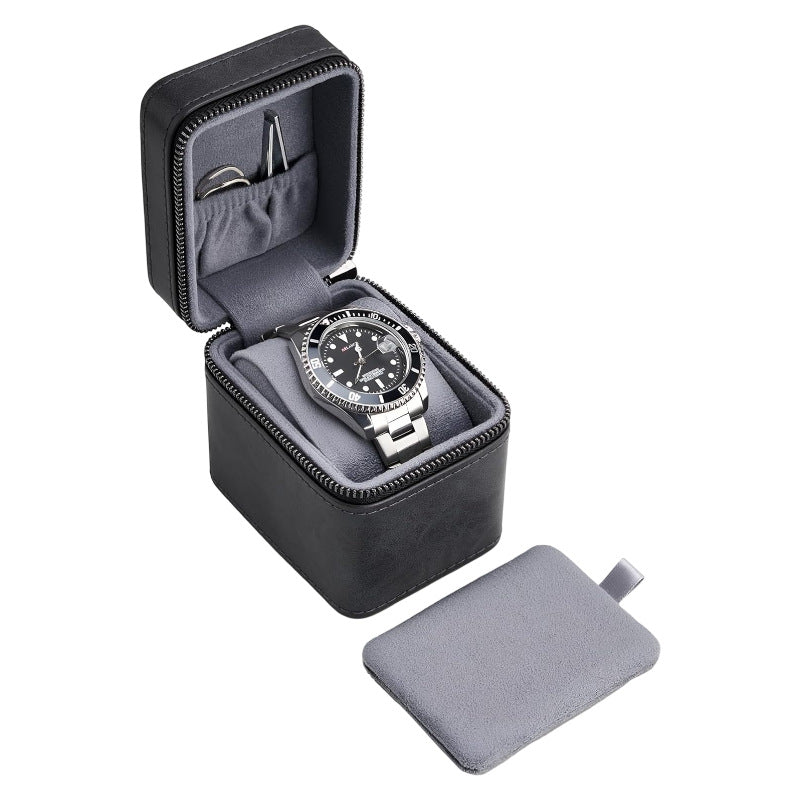 Leatherette Travel Watch Case with Suede-Lined Interior and Tool Pouch Bowlift
