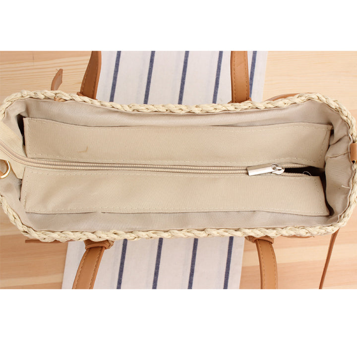 Elegant Braided Shoulder Bag with Leather Handles Bowlift