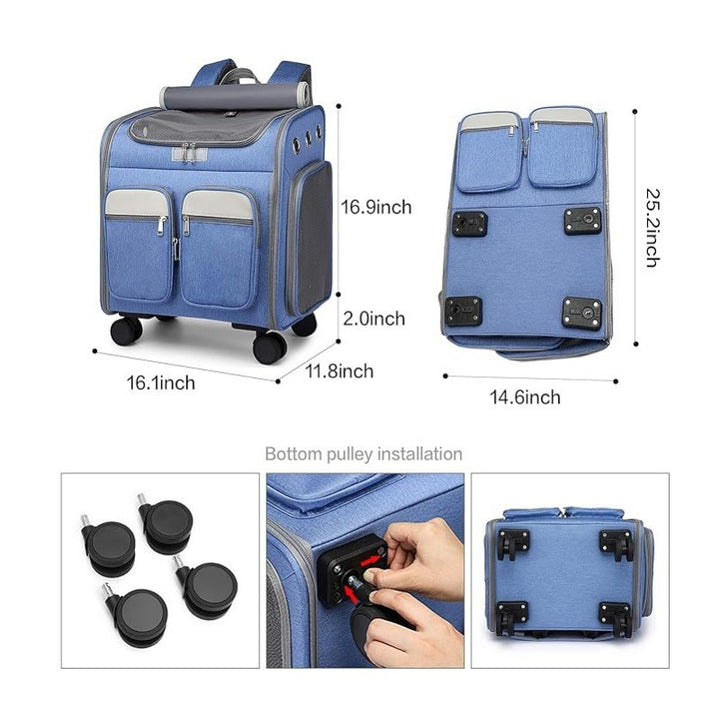 Multifunctional Pet Backpack with Trolley Function Bowlift