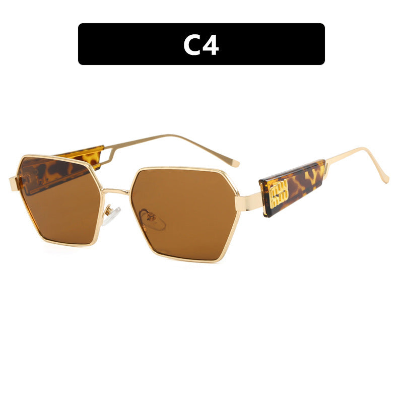 Ladies hexagonal sunglasses with elegant metal frame and protective lenses Bowlift