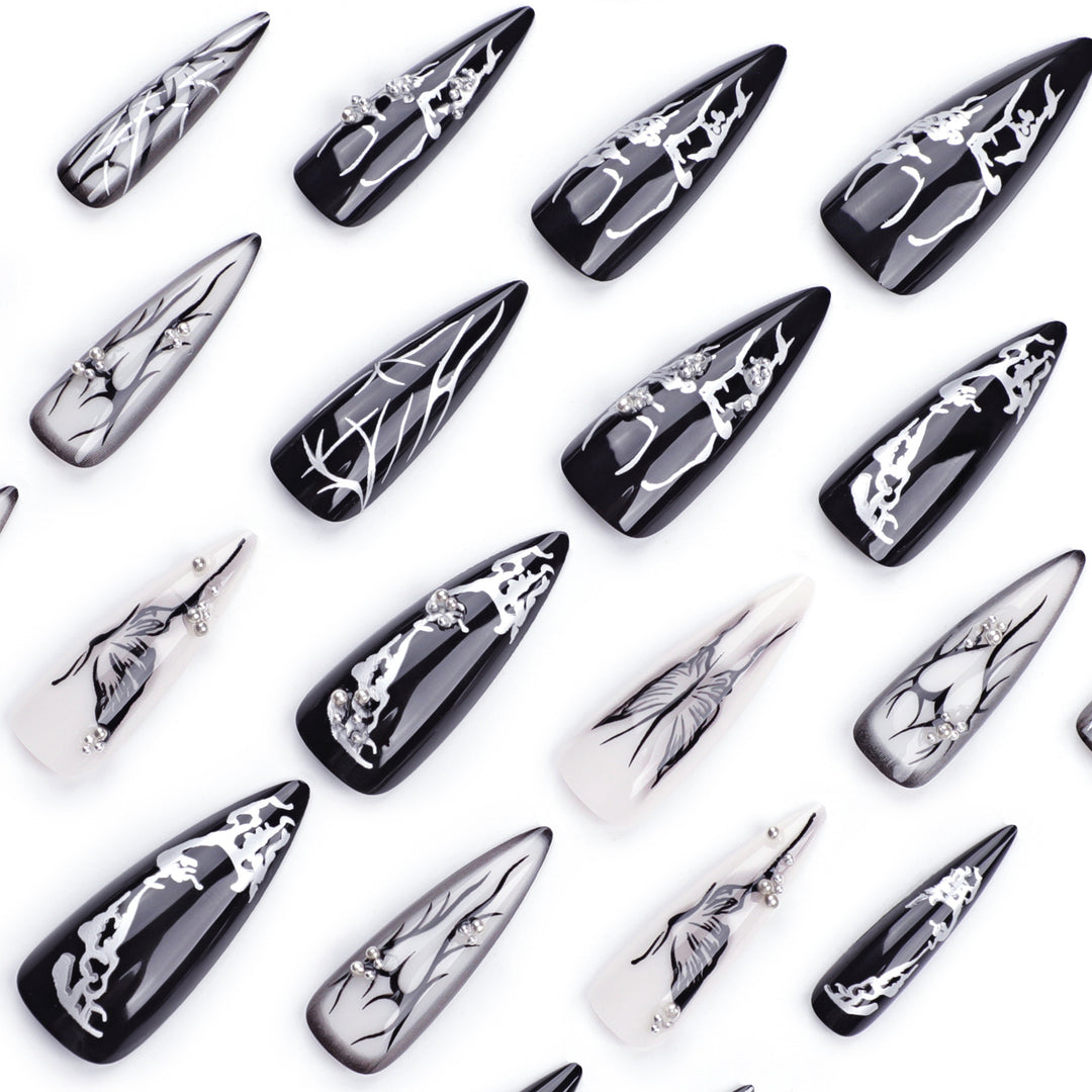 Artful Nail Art with Elegant Black and White Design Bowlift