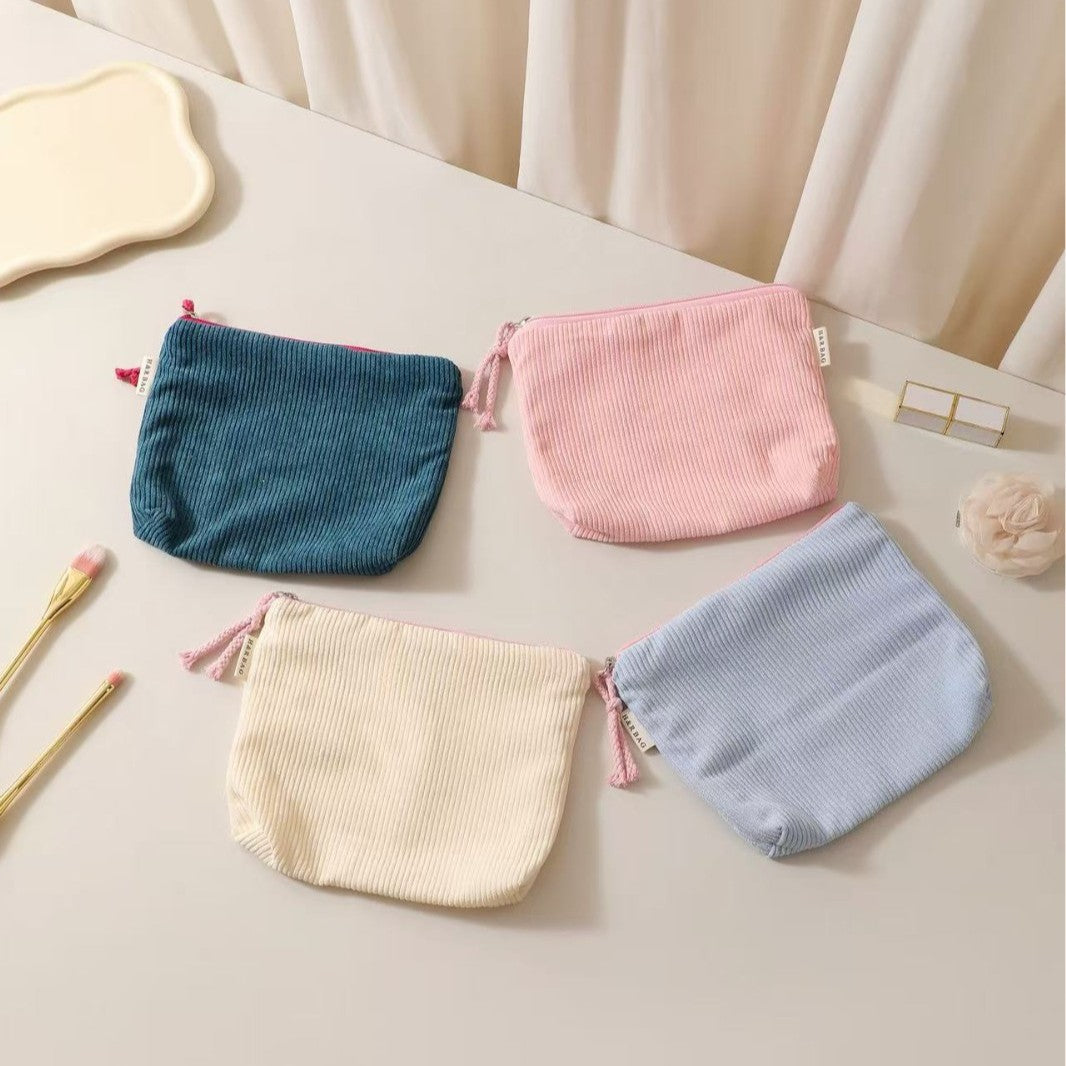 Corduroy Zip Cosmetic Pouch with Tassel Pull Bowlift