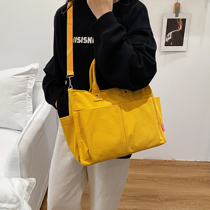 Corduroy Multi-Pocket Tote Bag Bowlift