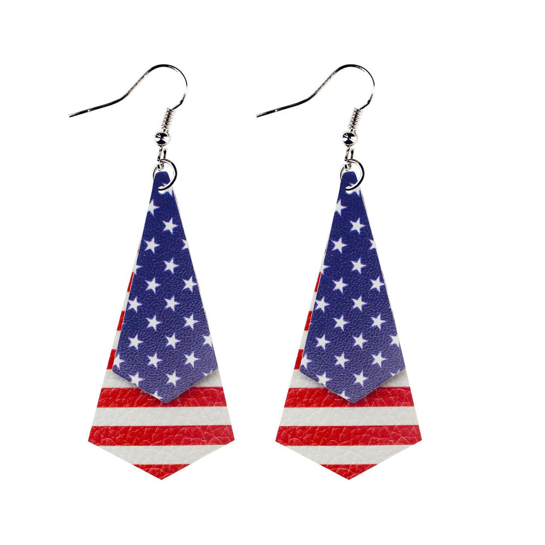 Women's star stripe print faux leather drop earrings with fishhook Bowlift