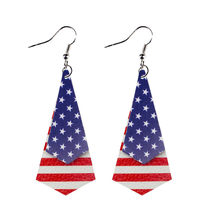 Women's nan teardrop-shaped faux leather earrings with star and stripe print Bowlift
