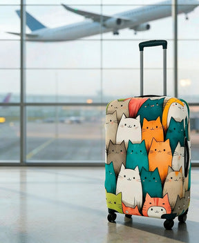 Unisex expandable suitcase cover with cat pattern, elastic protective material and zipper Bowlift
