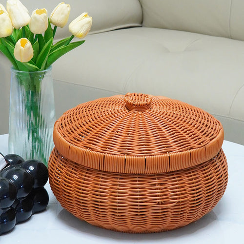 Women's Round Storage Basket with Lid Bowlift
