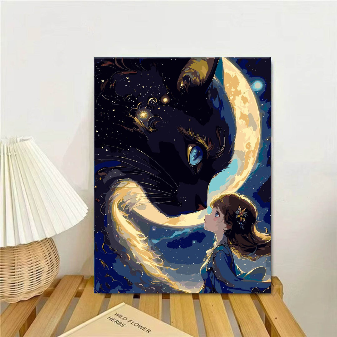 Whimsical Fantasy Cat and Girl Wall Art Bowlift