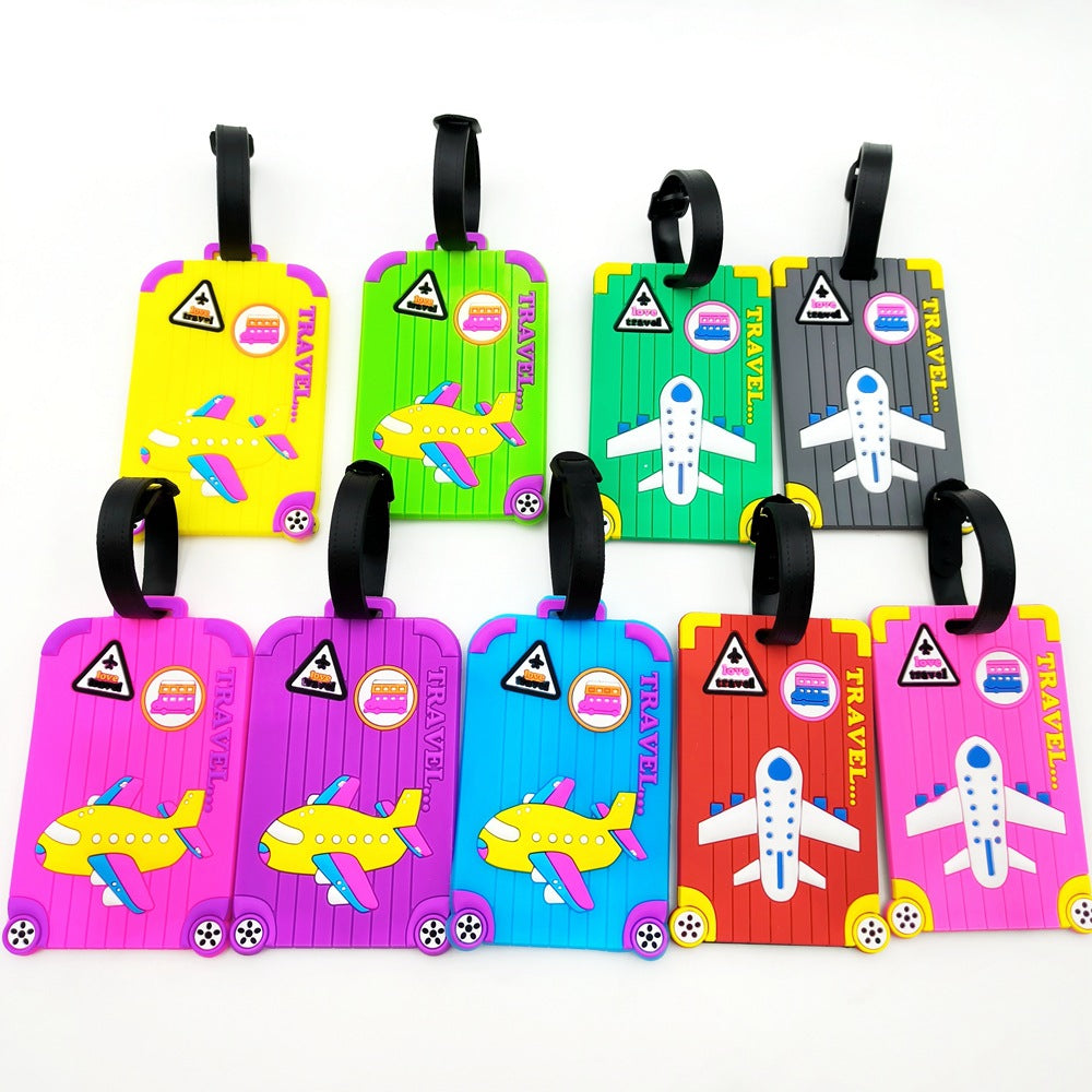 silicone cartoon airplane luggage tags with adjustable faux leather strap Bowlift