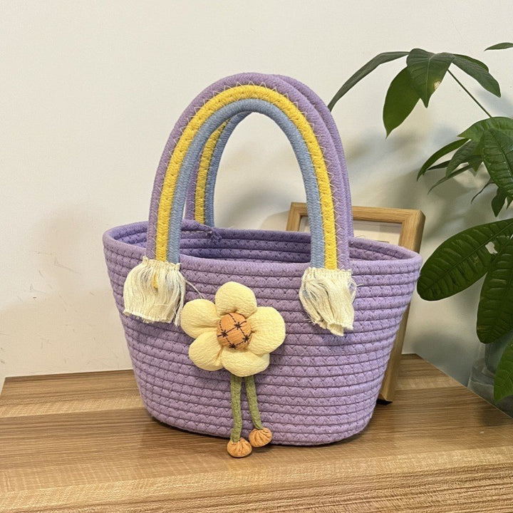 Women's handmade basket bag with color-coordinated handle accents Bowlift