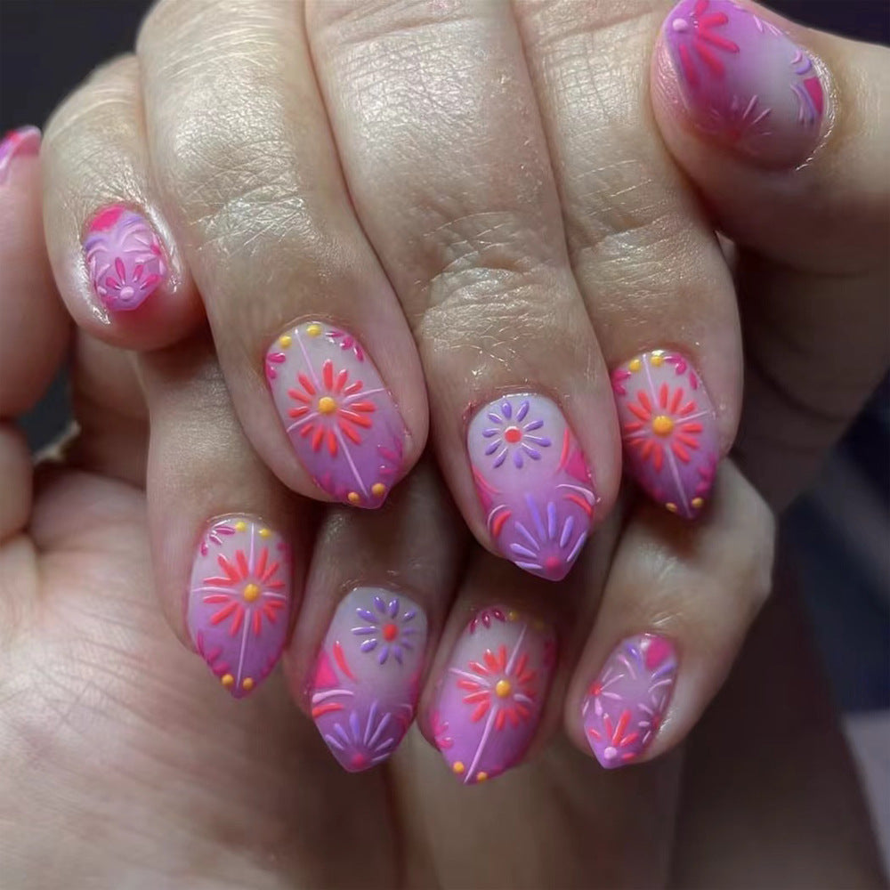 Decorative Floral Design Press-On Nails Bowlift