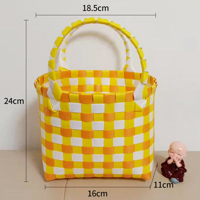 Handmade Basket Bag In Checked Design Bowlift