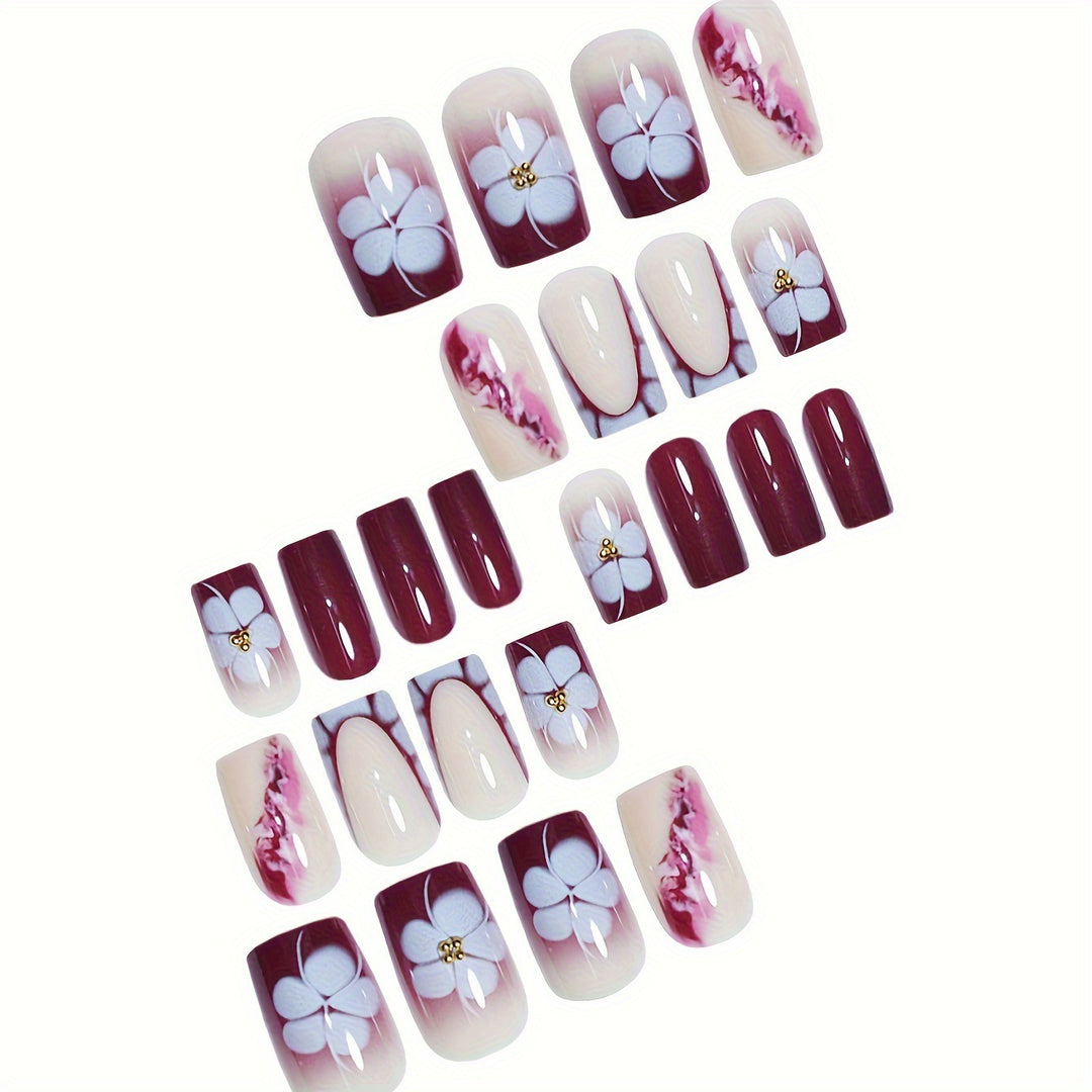 Artistic Gel Nail Extensions with Floral Design Bowlift