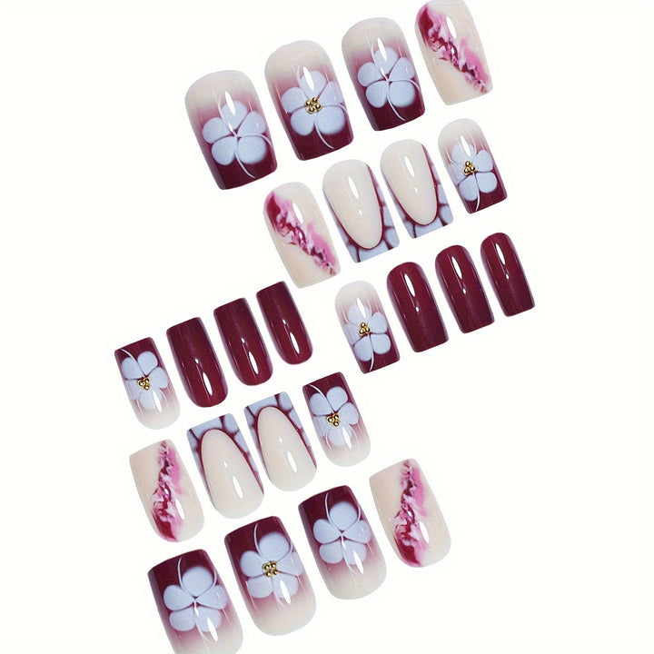 Artistic Gel Nail Extensions with Floral Design Bowlift