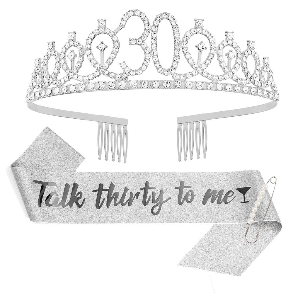 Women Crystal-Embellished Birthday Crown with Personalized Sash Bowlift