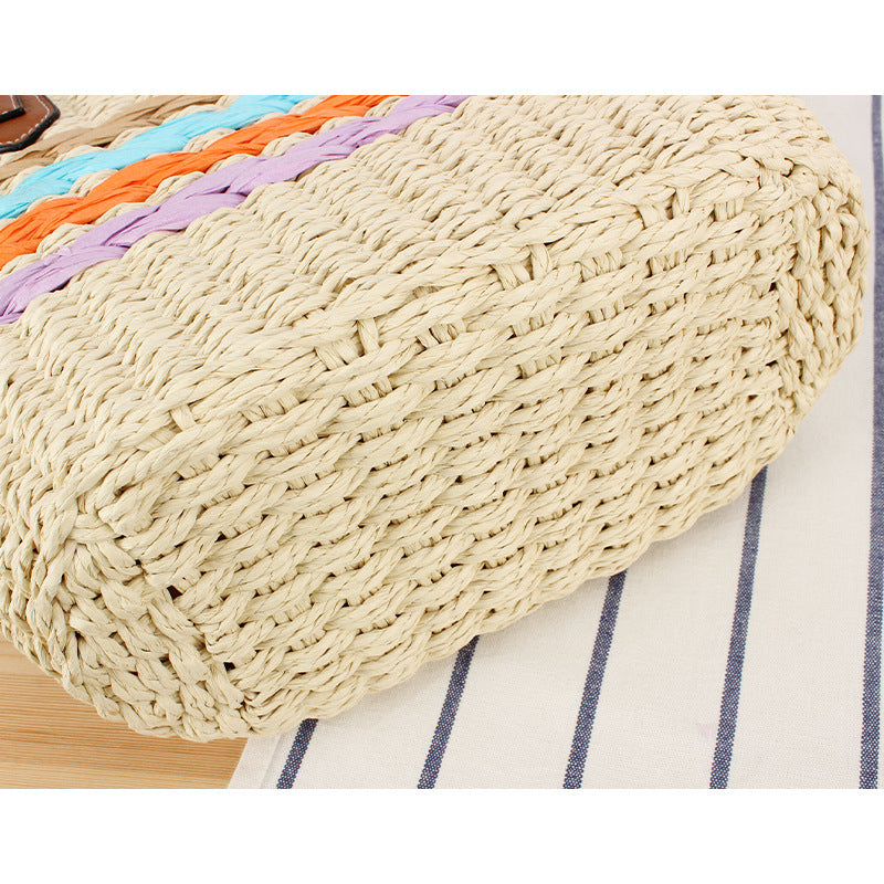 Leisure Beach Bag Made of Woven Natural Material with Colorful Decor Bowlift