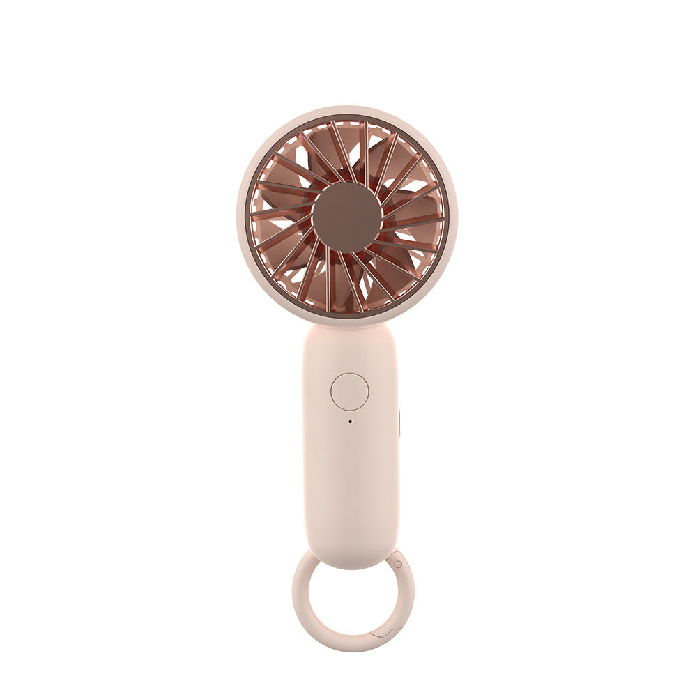 Cooling compact rechargeable handheld fan with carabiner loop and whisper-silent motor Bowlift