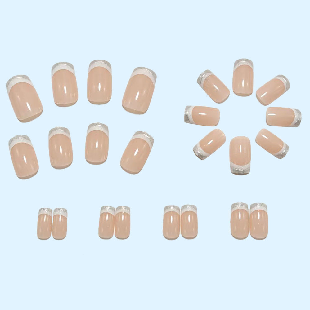 Elegant Artificial Nails with Glitter French Tip Bowlift
