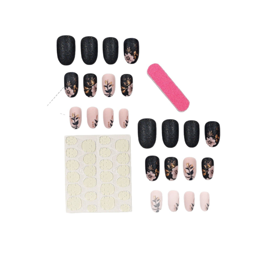 Professional Press-On Nail Set with Elegant Floral Design Bowlift