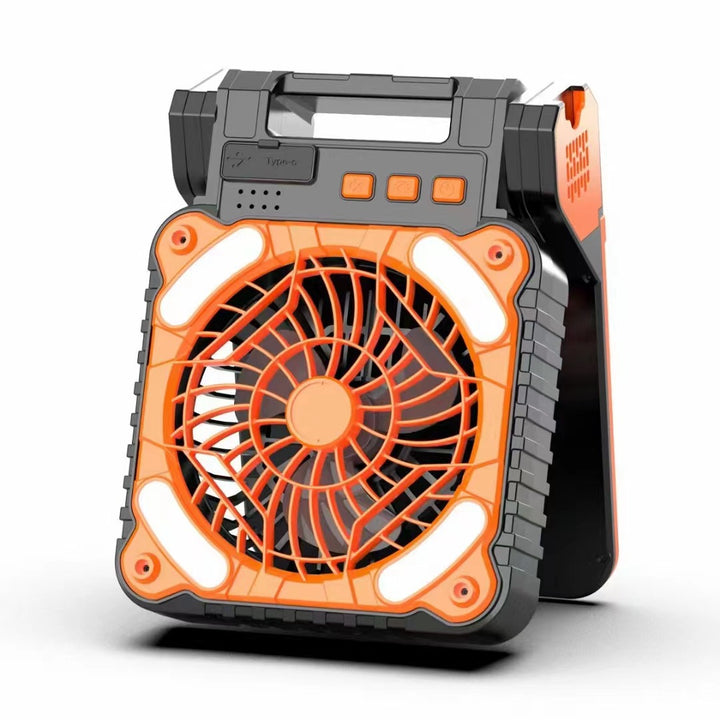 Unisex portable battery fan with LED work light power bank function and foldable handle Bowlift