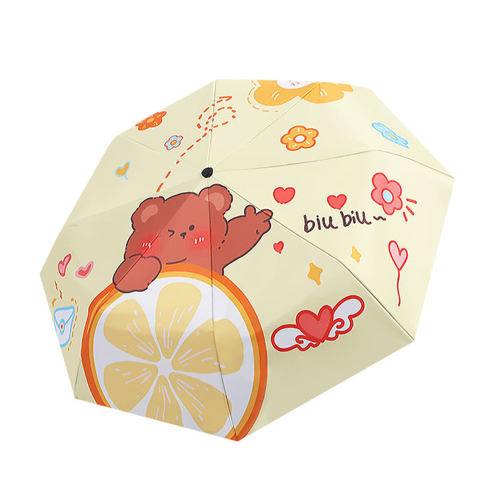 Women's Folding Umbrella with Playful Bear Design Bowlift