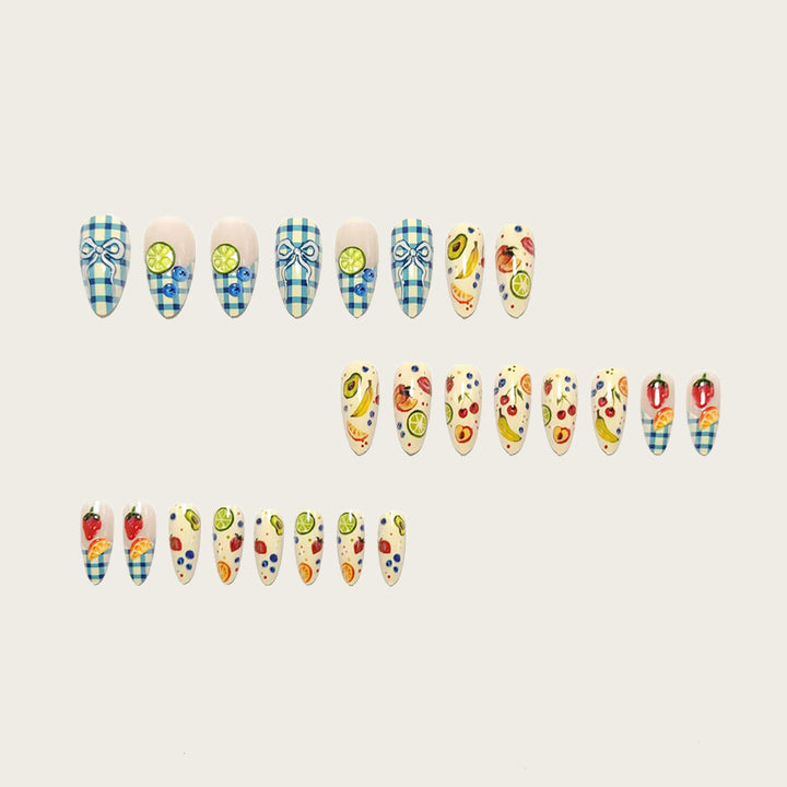 Artificial nails with fruity and checkered design Bowlift