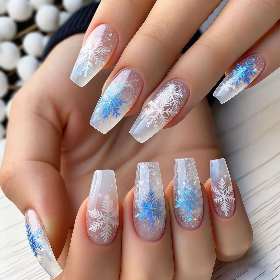 Premium Art Nails with Winter Snowflake Design Bowlift