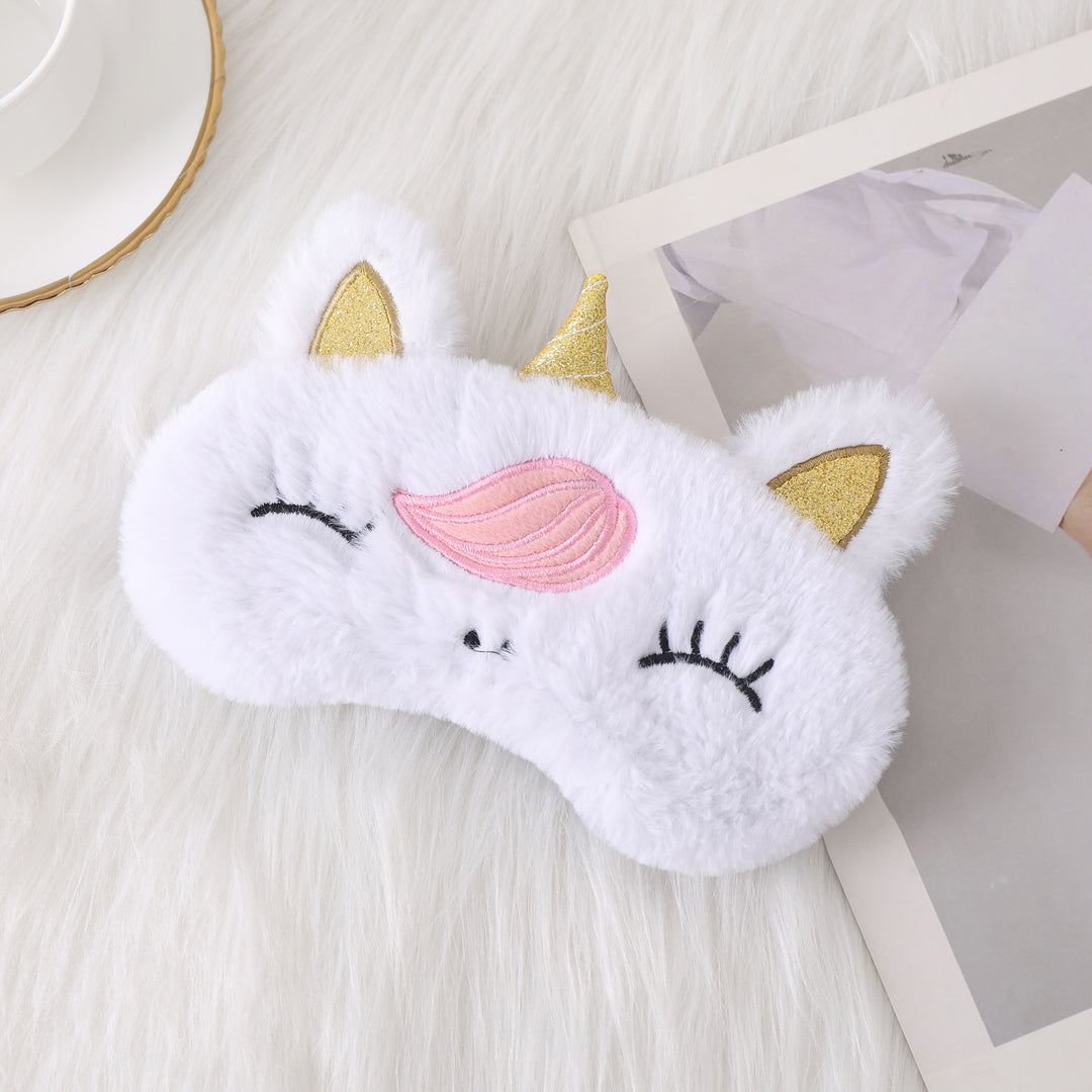 Ladies nan cozy unicorn sleep mask with embroidered eyelashes, soft plush and elastic ruffled ribbon Bowlift