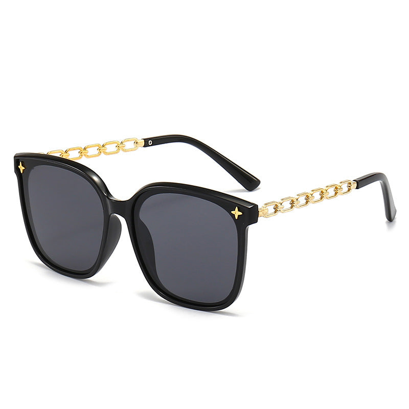 Oversized Square Frame Sunglasses with Chain Accents