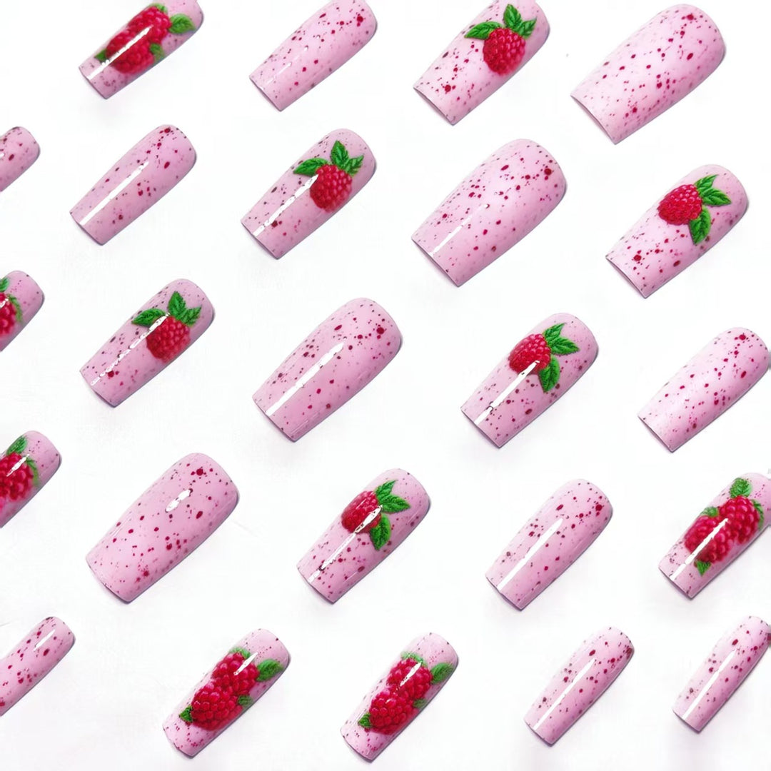 Artificial nails with Playful Raspberry Design Bowlift