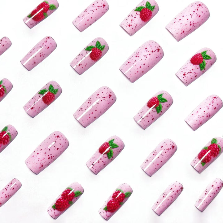 Artificial nails with Playful Raspberry Design Bowlift