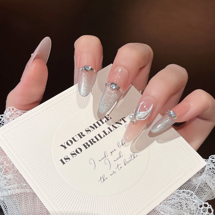 Elegant Decorative Press-On Nail Extensions with Pearls Bowlift
