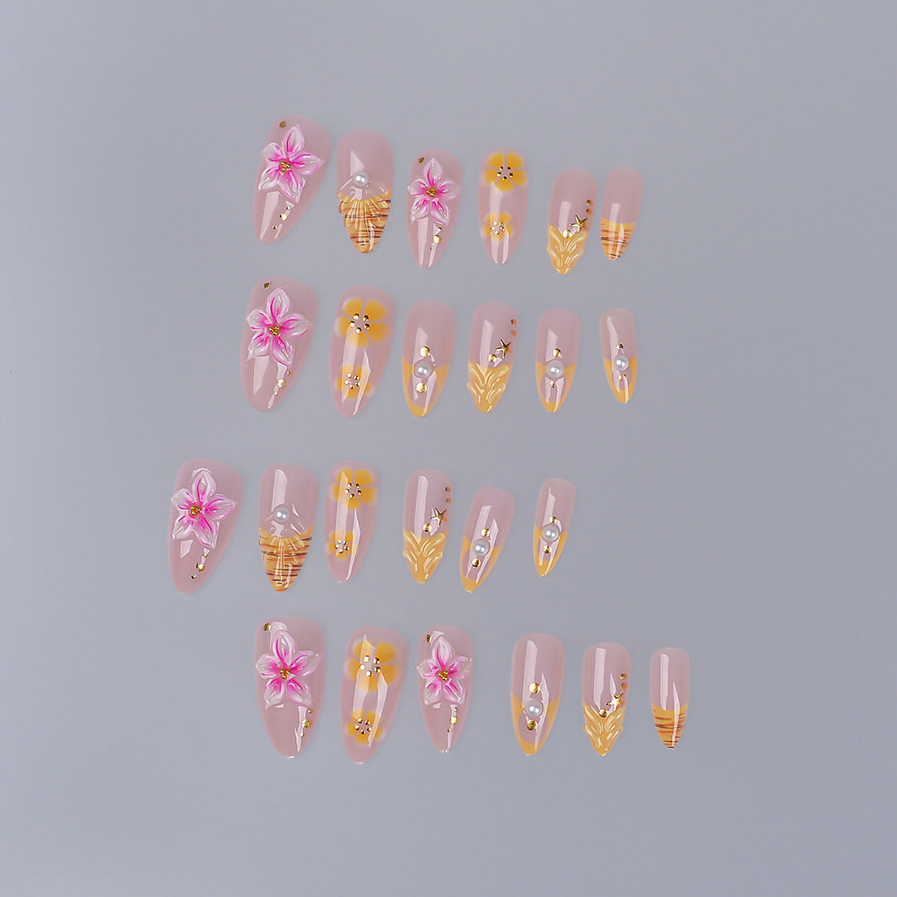 Decorative Floral Press-On Nail Set Bowlift