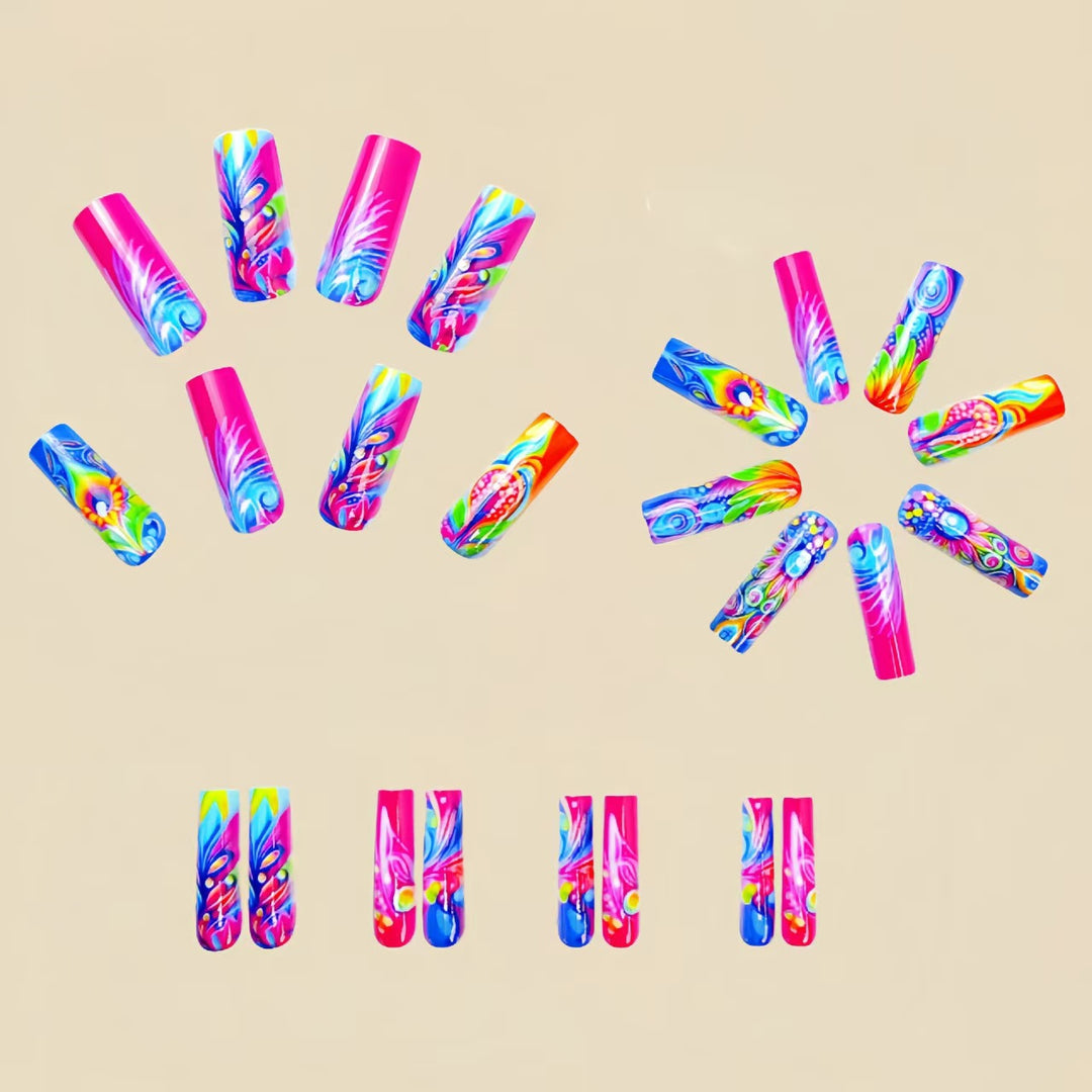 Artificial Nails In Creative and Colorful Flower Pattern Bowlift