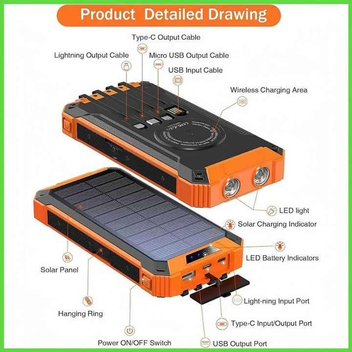 Solar-powered power bank with LED light Bowlift