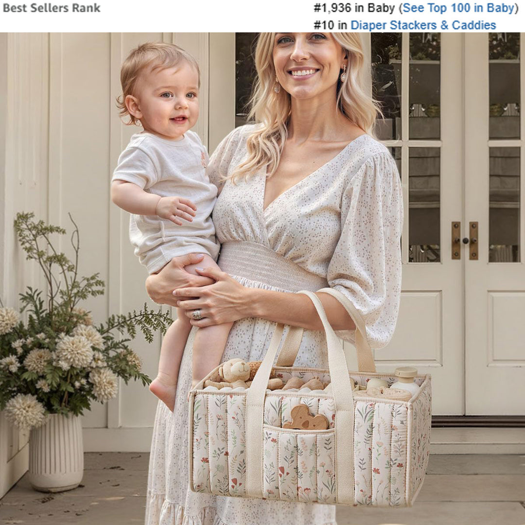 Storage basket with carrying handles and elegant floral pattern Bowlift