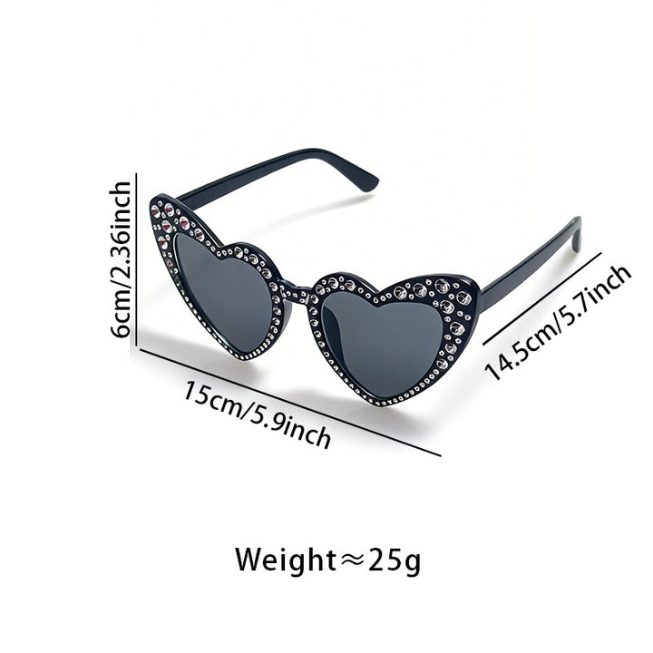 Rhinestone-Accented Heart-Shaped Sunglasses Bowlift