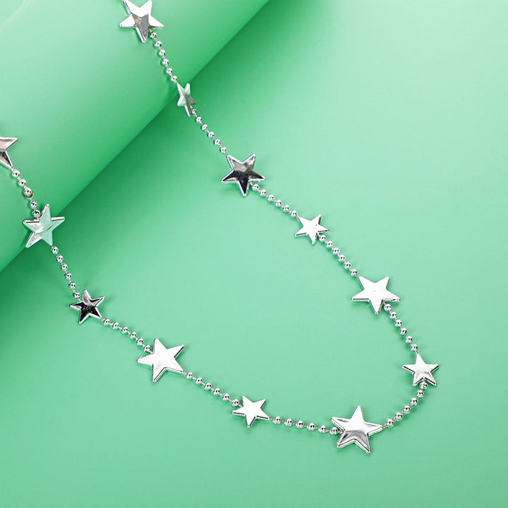 Women nan long Statement Necklace with star beads and ball chain Bowlift
