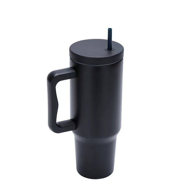 Women thermos cup with ergonomic handle and integrated straw Bowlift