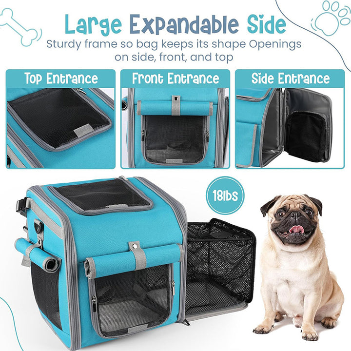 Front-Mount Convertible Bicycle Pet Carrier Backpack with Expandable Mesh Canopy and Padded Orthopedic Base Bowlift