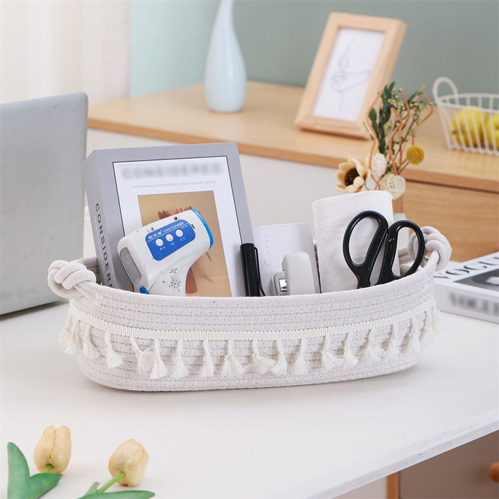 Women Versatile Storage Basket with Tassel Decoration Bowlift