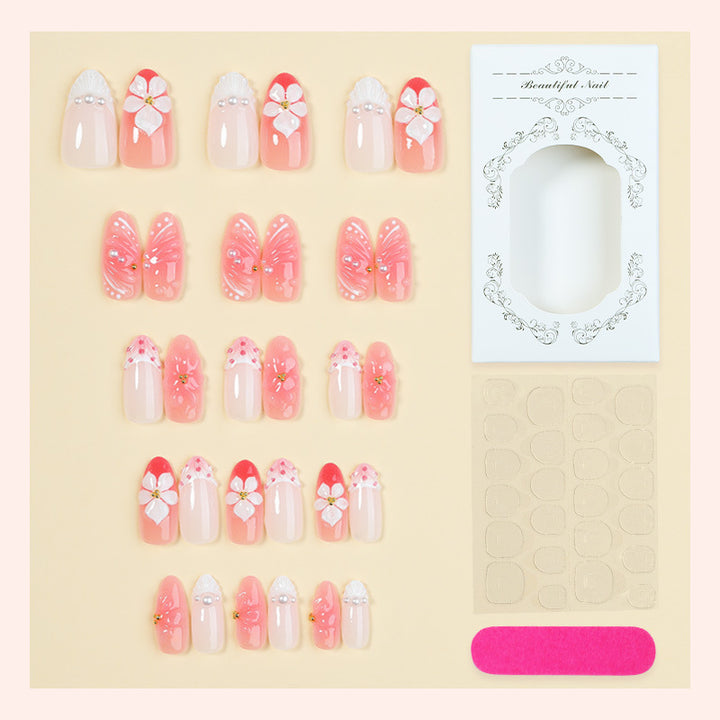 Artistic Floral Press-On Nail Set with 3D Accents Bowlift