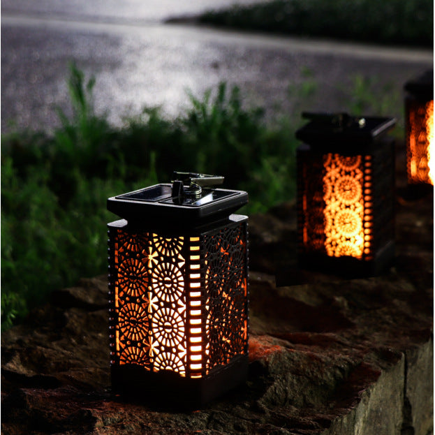 Solar Powered Decorative Metal Lantern With Flickering LED Flame Effect Bowlift