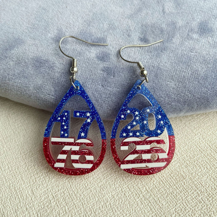Women's nan patriotic heart dangle earrings with layered star stripe cutout and fishhook Bowlift