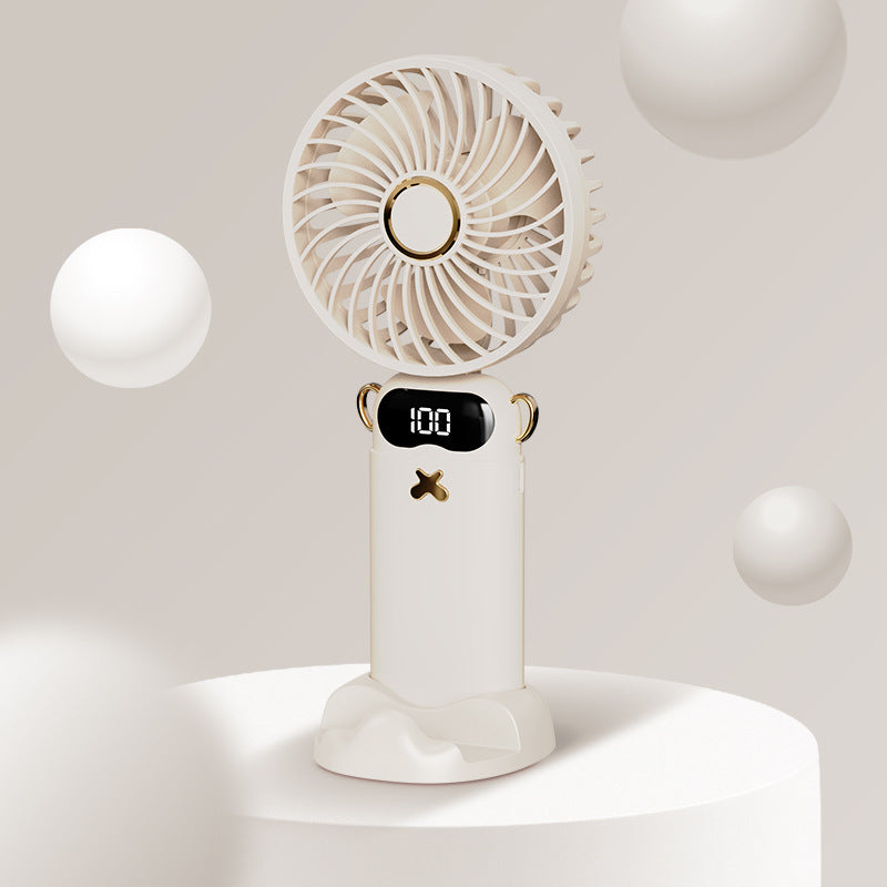 Cooling rechargeable handheld mini fan with digital battery display and cute desktop stand Bowlift