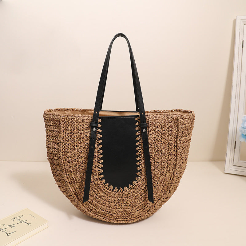Elegant Handmade Straw Bag with Leather Accents Bowlift