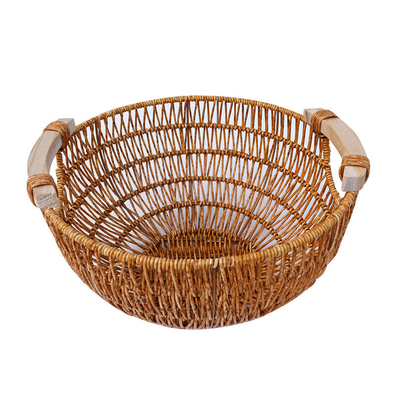 Handcrafted Woven Storage Basket with Wooden Handles Bowlift