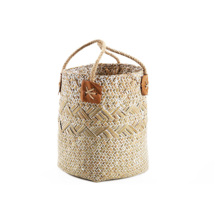 Unisex Handwoven Storage Basket with Leather Handles Bowlift