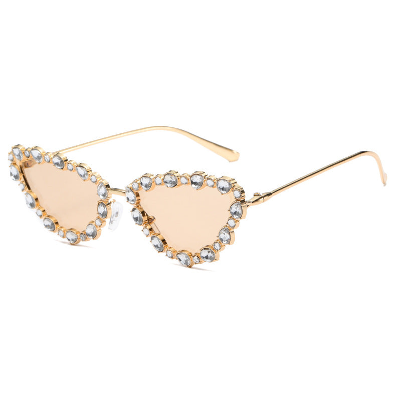 Women's Heart-Shaped Designer Sunglasses with Glamorous Crystal Frame Bowlift